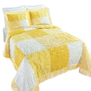 Collections Etc Yellow Patchwork Textured Chenille Bedspread